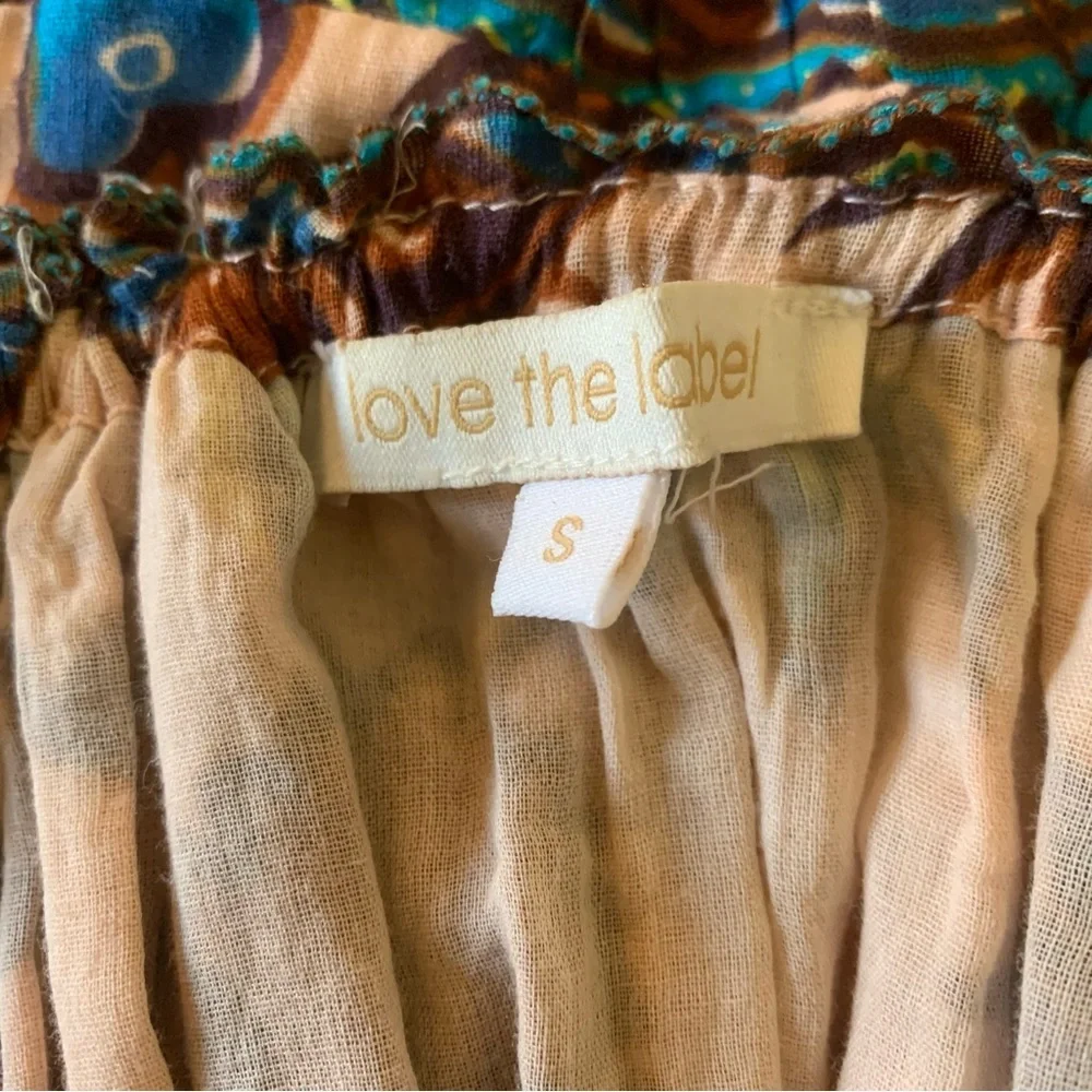 Anthro Love the label V-neck tiered ruffled maxi dress browns blues floral New S - Picture 16 of 16